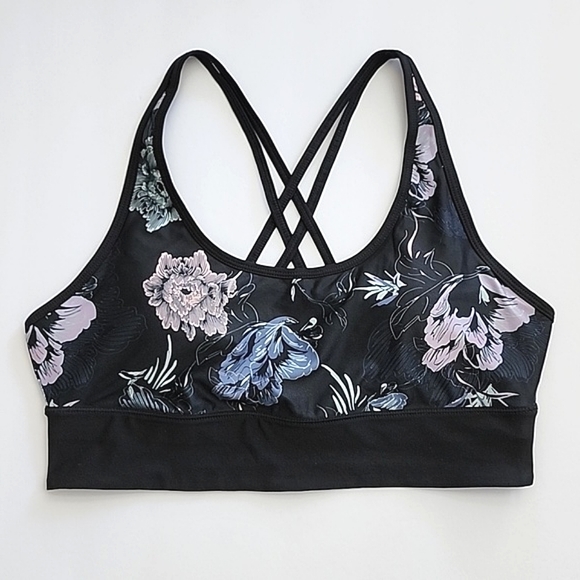Athletic Works Dri-More Tech Black Floral Sports Bra Size Large - Picture 2 of 15